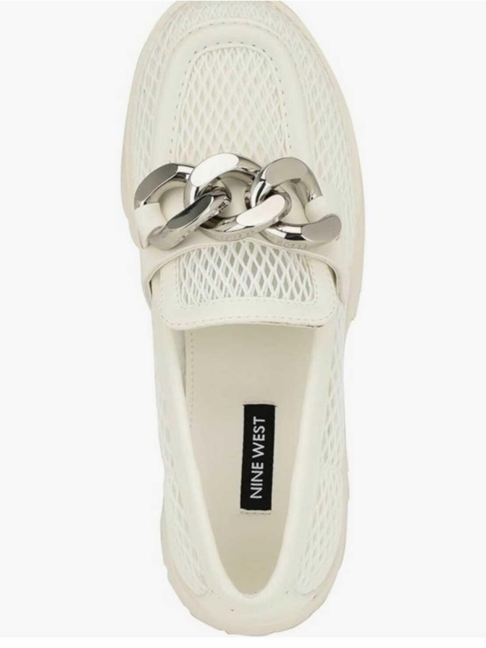 Nine West Cream Mesh Chain-Accent Lug Sole Mules